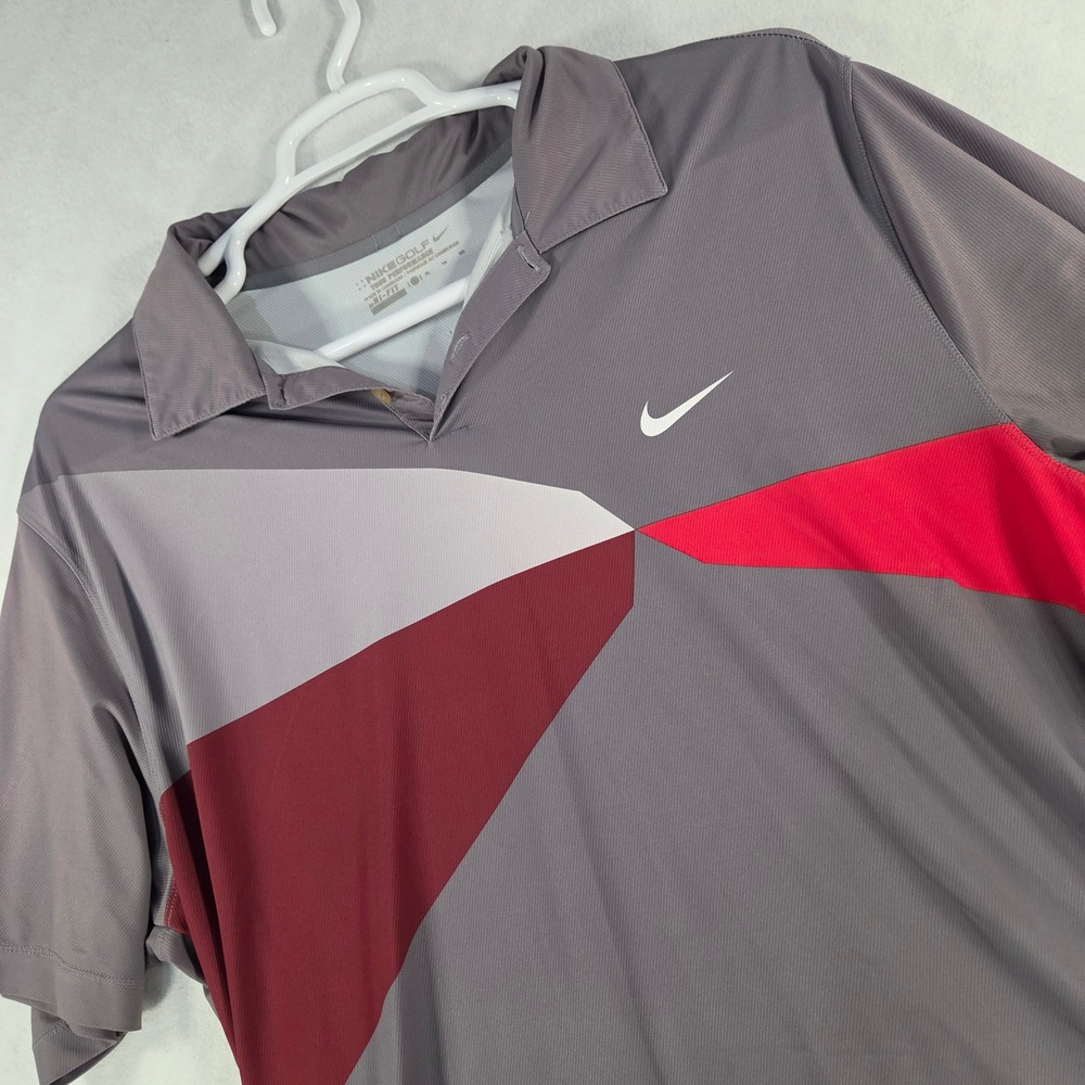Nike Golf Tour Performance Polo Shirt Gray Red Geometric Dri-FIT Mens XL